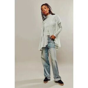 Free People Farrah Lace Pieced Swing Sheer Tunic Top Size XS